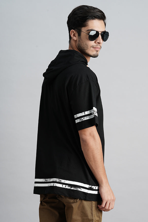 Black Half Sleeve Oversized Hoodie Tee (Oversized Tee H/Slv Slim)