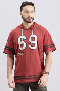 Red Pear Half Sleeve Oversized Hoodie Tee (Oversized Tee H/Slv Slim)