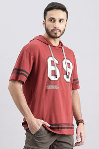 Red Pear Half Sleeve Oversized Hoodie Tee (Oversized Tee H/Slv Slim)