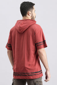 Red Pear Half Sleeve Oversized Hoodie Tee (Oversized Tee H/Slv Slim)