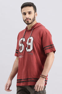 Red Pear Half Sleeve Oversized Hoodie Tee (Oversized Tee H/Slv Slim)