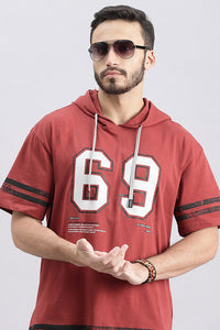 Red Pear Half Sleeve Oversized Hoodie Tee (Oversized Tee H/Slv Slim)