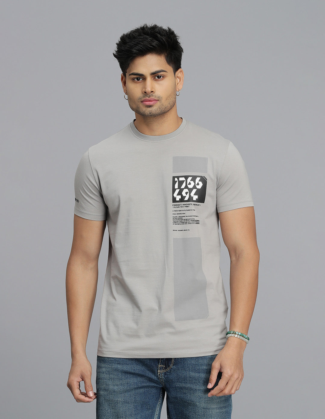 Lt Grey Half Sleeves Round Neck Tee