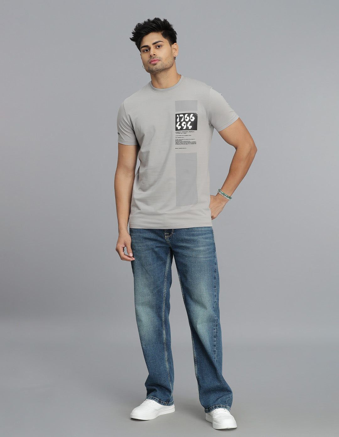 Lt Grey Half Sleeves Round Neck Tee