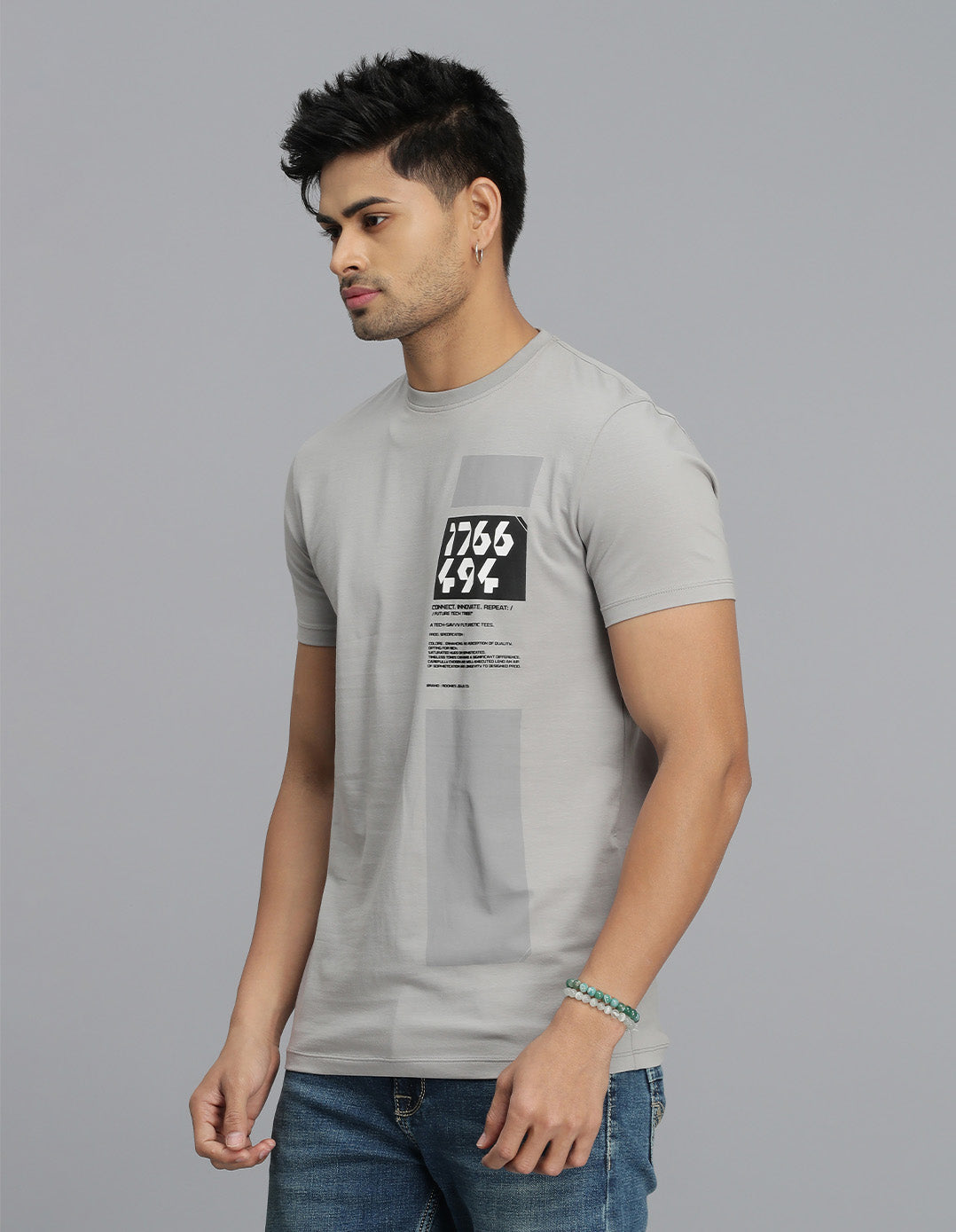 Lt Grey Half Sleeves Round Neck Tee