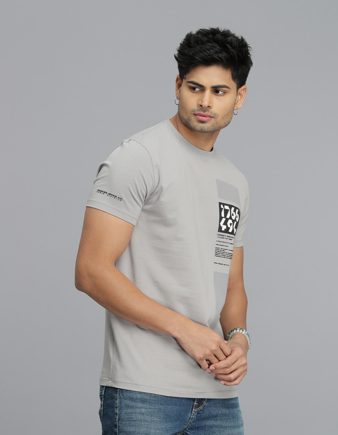 Lt Grey Half Sleeves Round Neck Tee