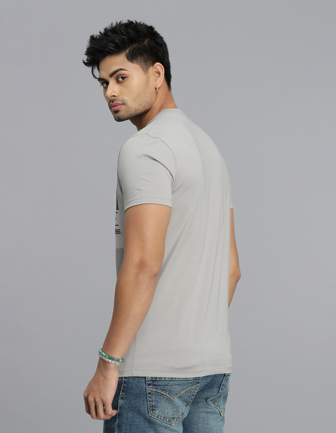 Lt Grey Half Sleeves Round Neck Tee