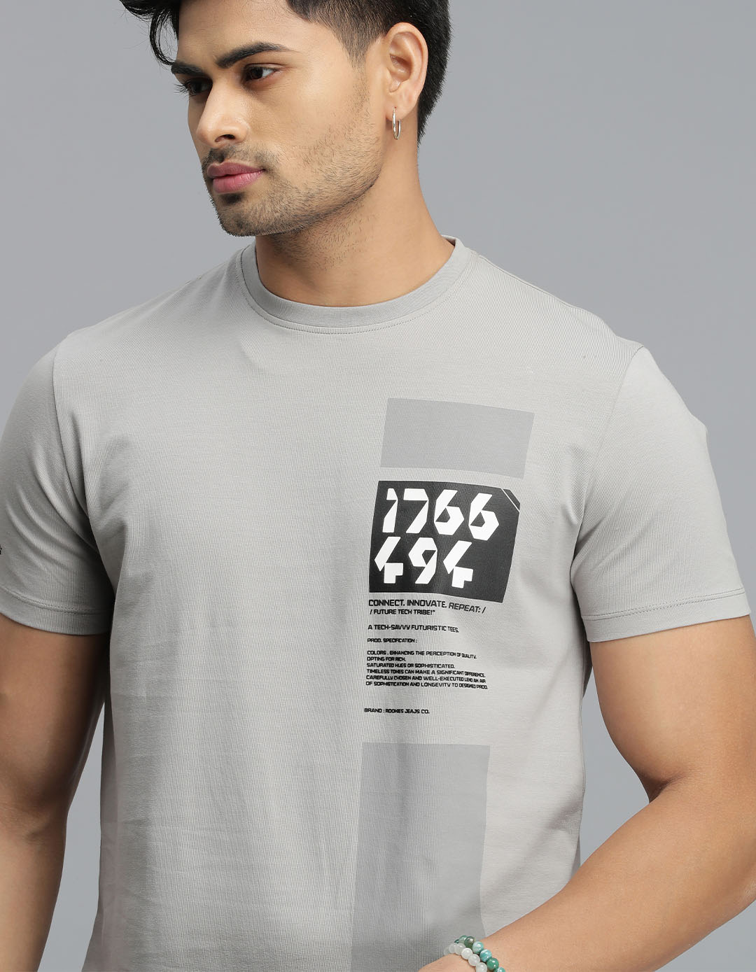 Lt Grey Half Sleeves Round Neck Tee