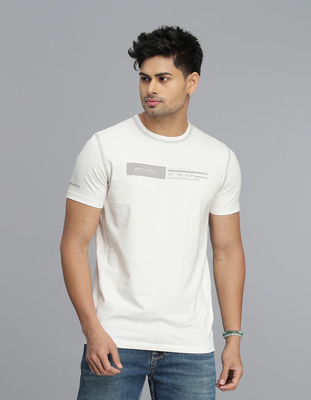 White Half Sleeves Round Neck Tee