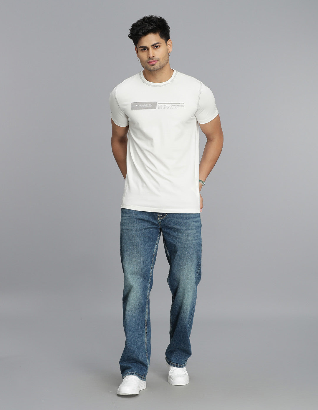 White Half Sleeves Round Neck Tee