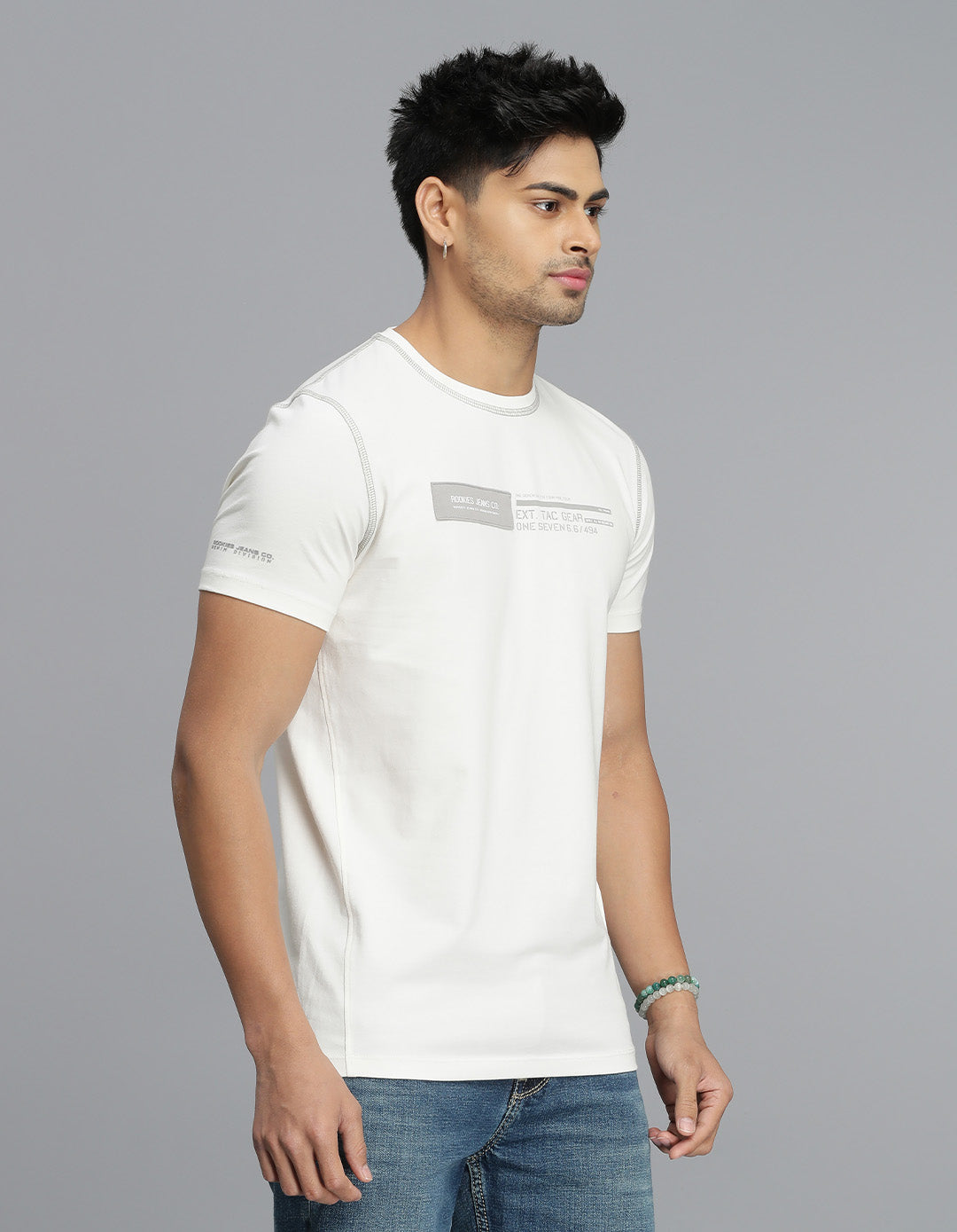 White Half Sleeves Round Neck Tee
