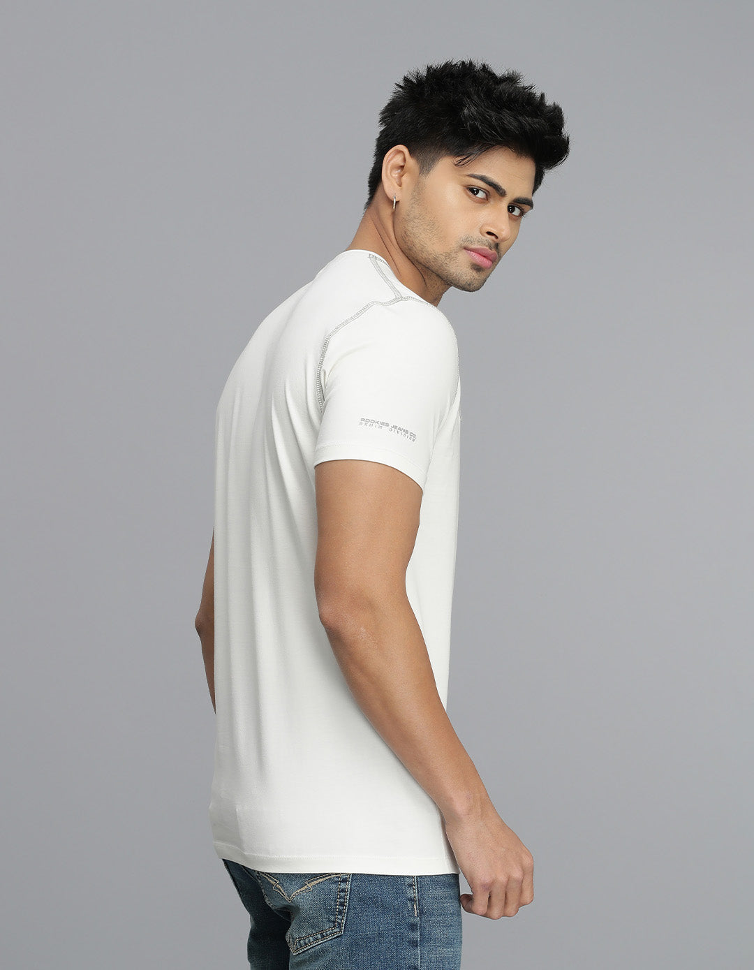 White Half Sleeves Round Neck Tee