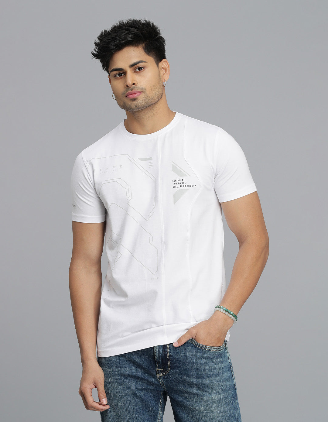 White Half Sleeves Round Neck Tee