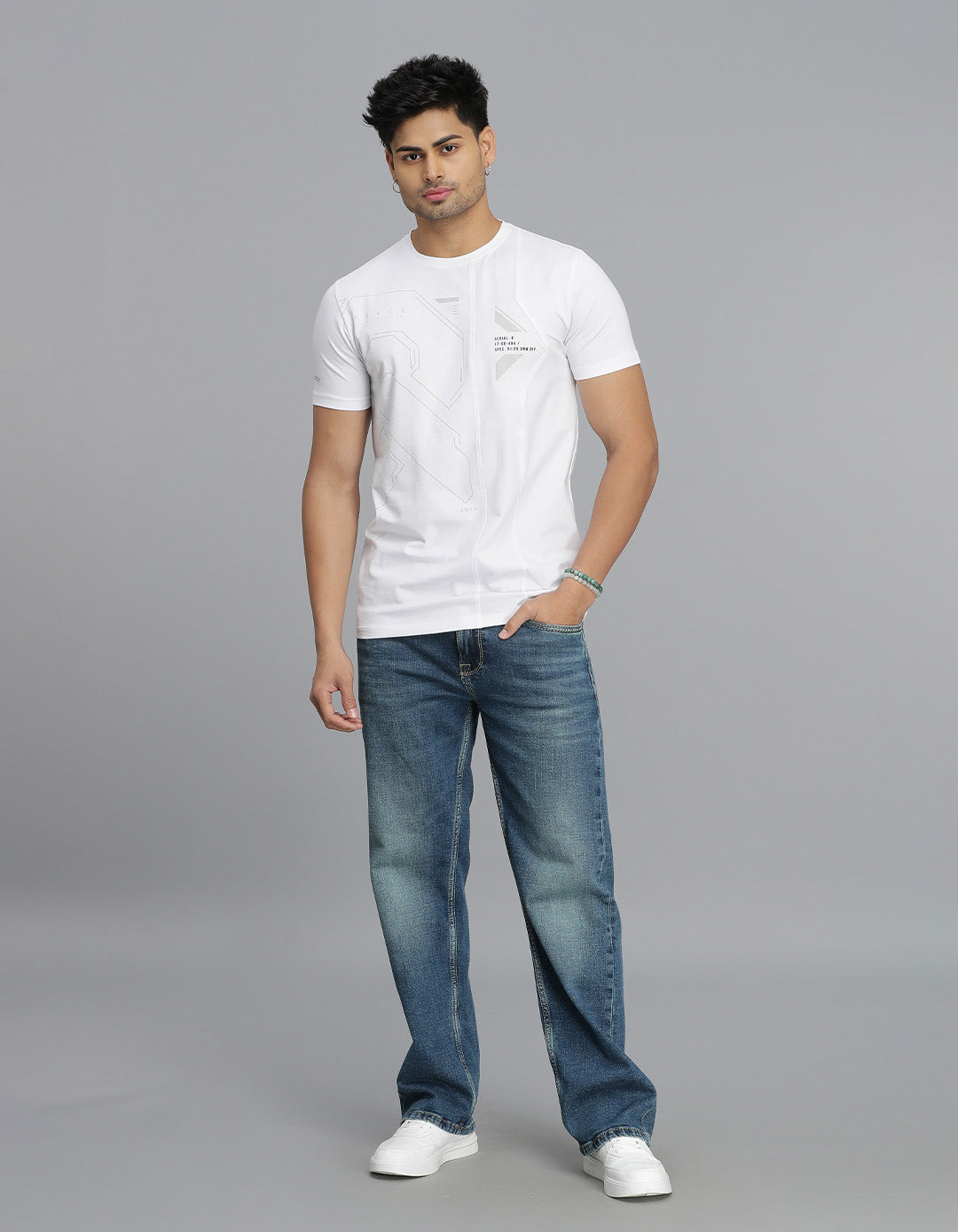 White Half Sleeves Round Neck Tee