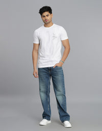 White Half Sleeves Round Neck Tee