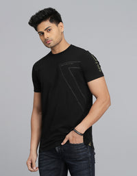 Black Half Sleeves Round Neck Tee
