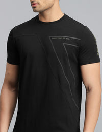 Black Half Sleeves Round Neck Tee