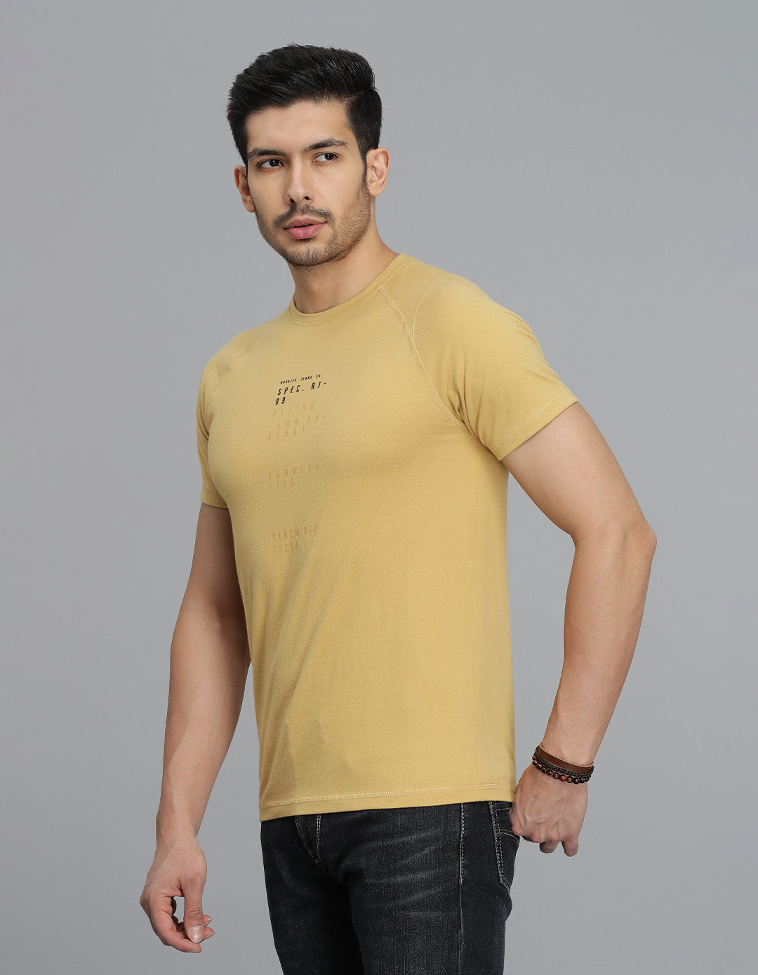 Mustard Half Sleeves Round Neck Tee