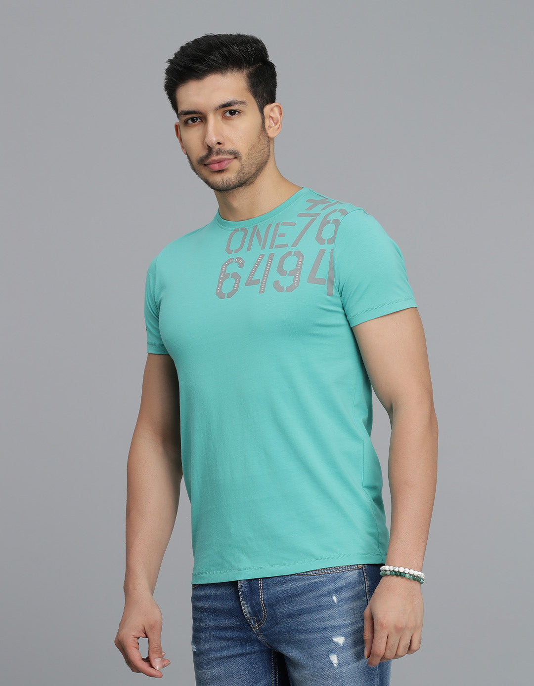 Blue Green Half Sleeves Round Neck Tee