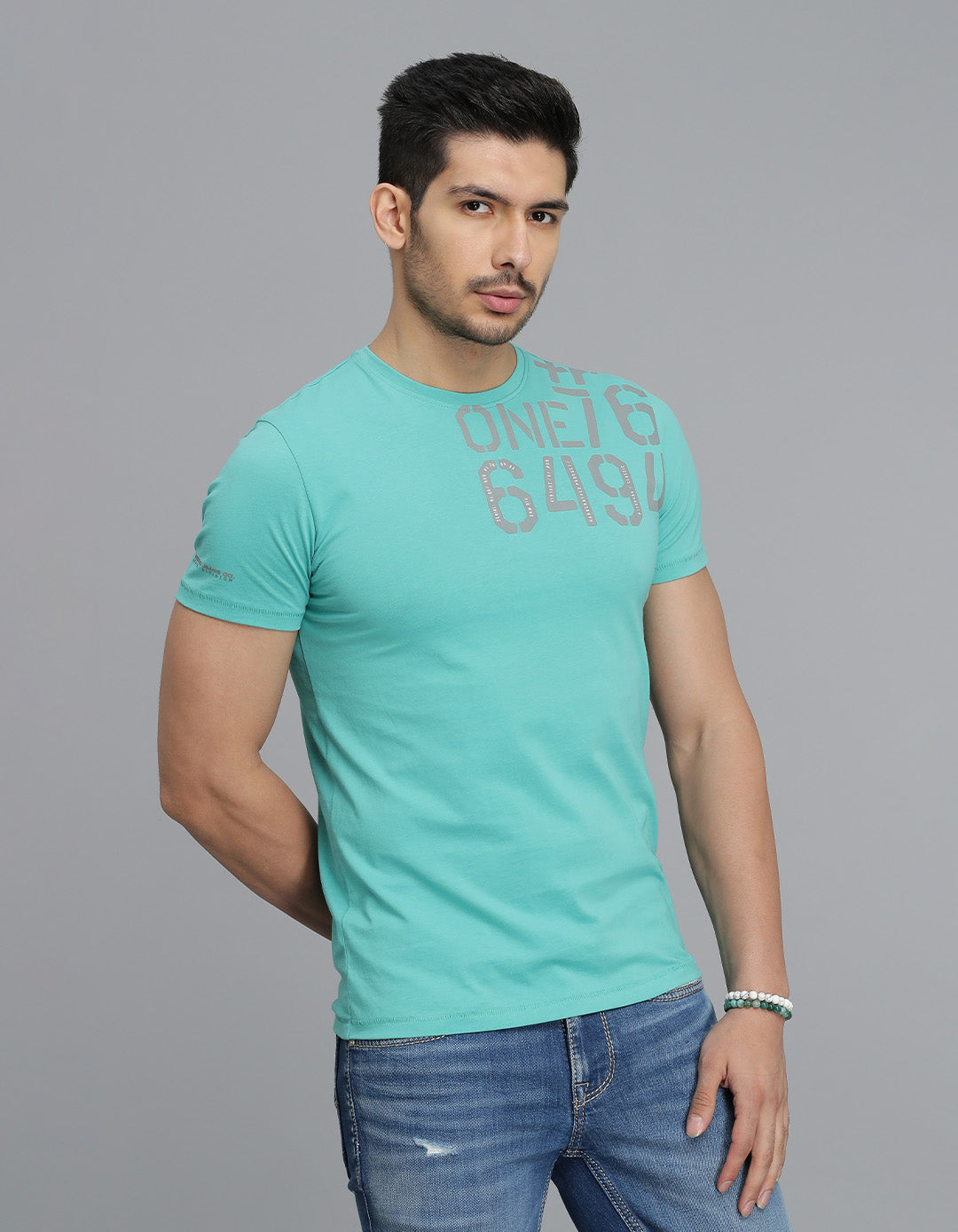 Blue Green Half Sleeves Round Neck Tee