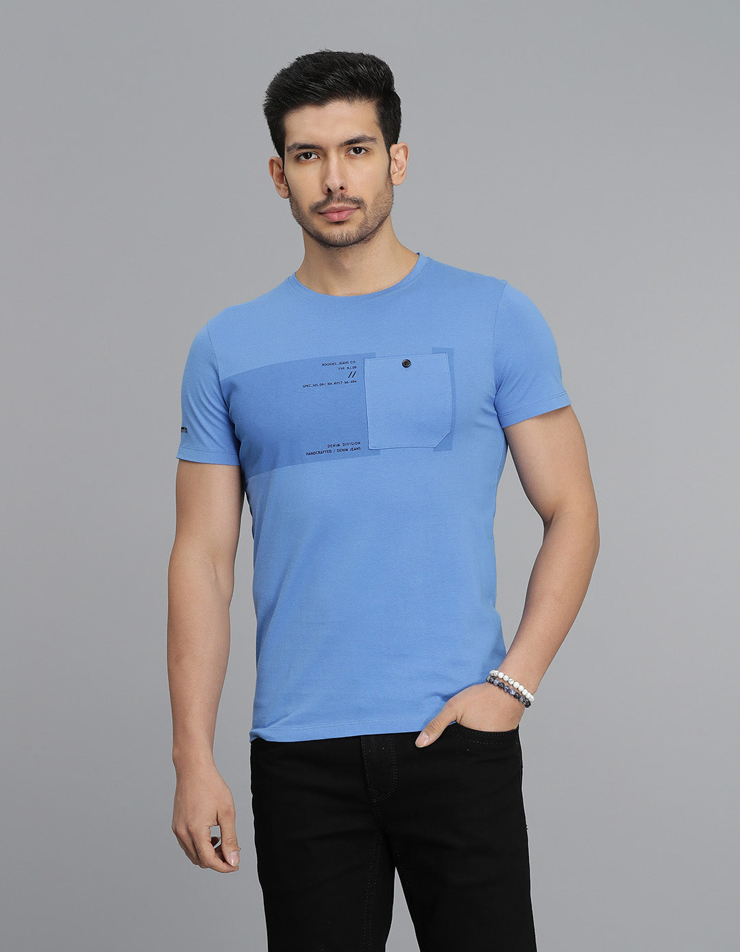 Blue Half Sleeves Round Neck Tee
