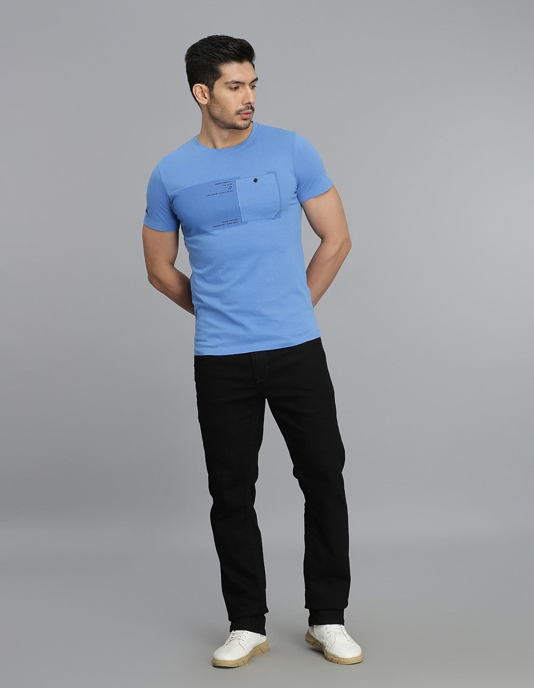 Blue Half Sleeves Round Neck Tee