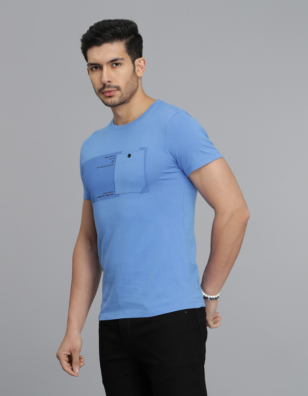 Blue Half Sleeves Round Neck Tee