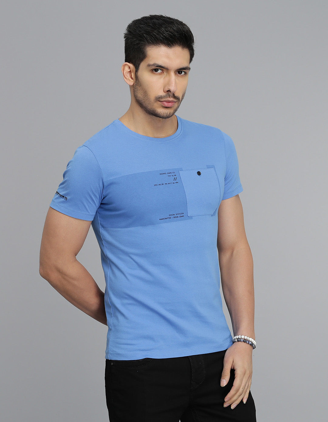 Blue Half Sleeves Round Neck Tee