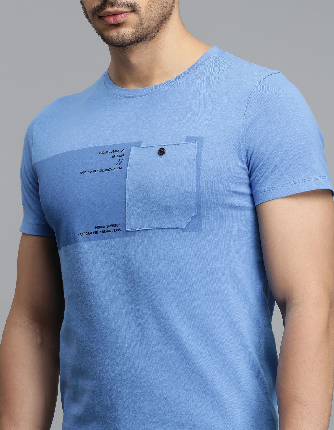 Blue Half Sleeves Round Neck Tee