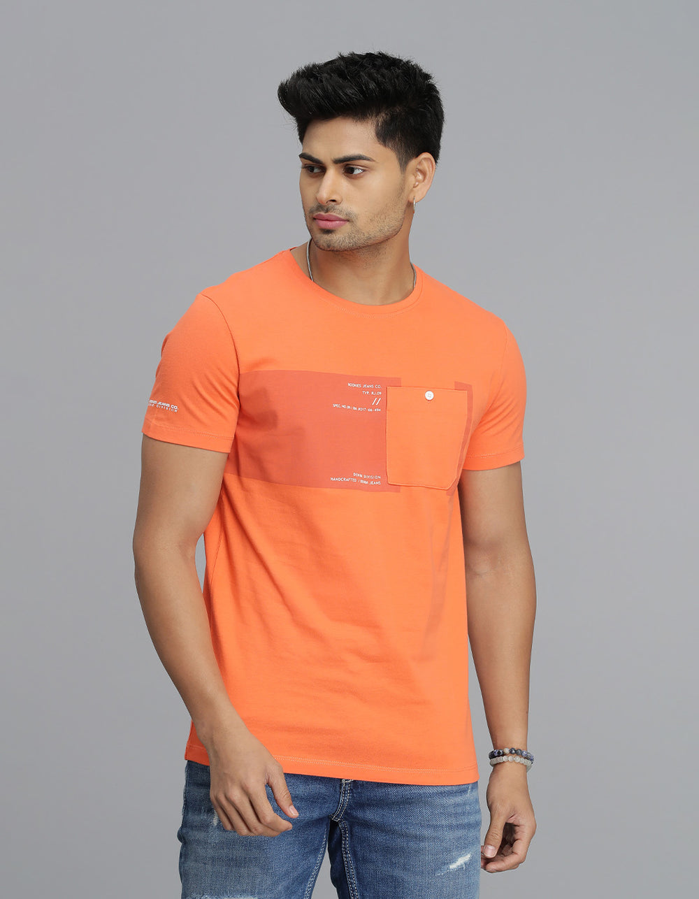 Orange Half Sleeves Round Neck Tee