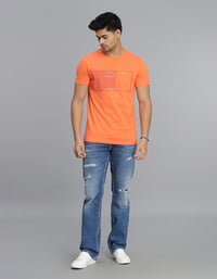 Orange Half Sleeves Round Neck Tee