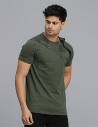 Dark M Green Half Sleeves Round Neck Tee