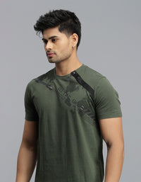 Dark M Green Half Sleeves Round Neck Tee