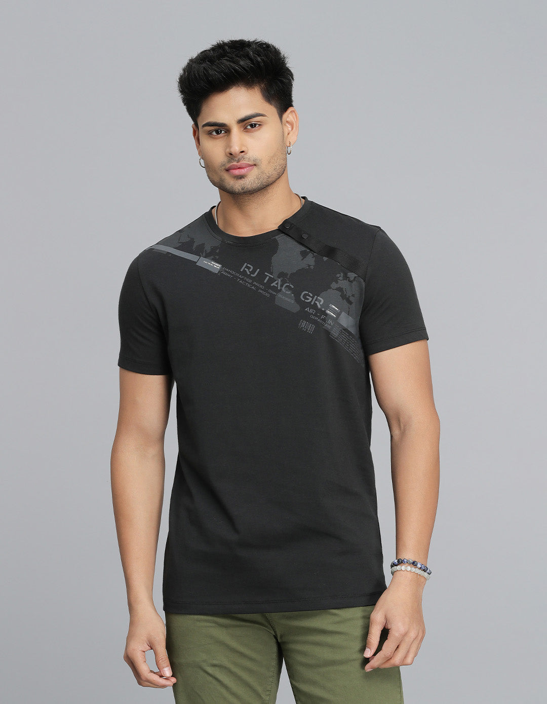 Black Half Sleeves Round Neck Tee