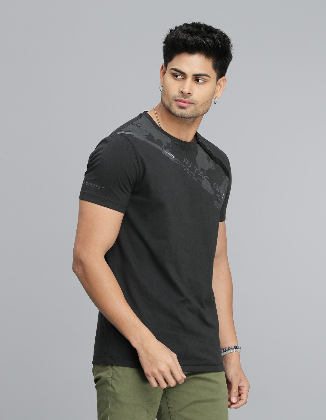 Black Half Sleeves Round Neck Tee