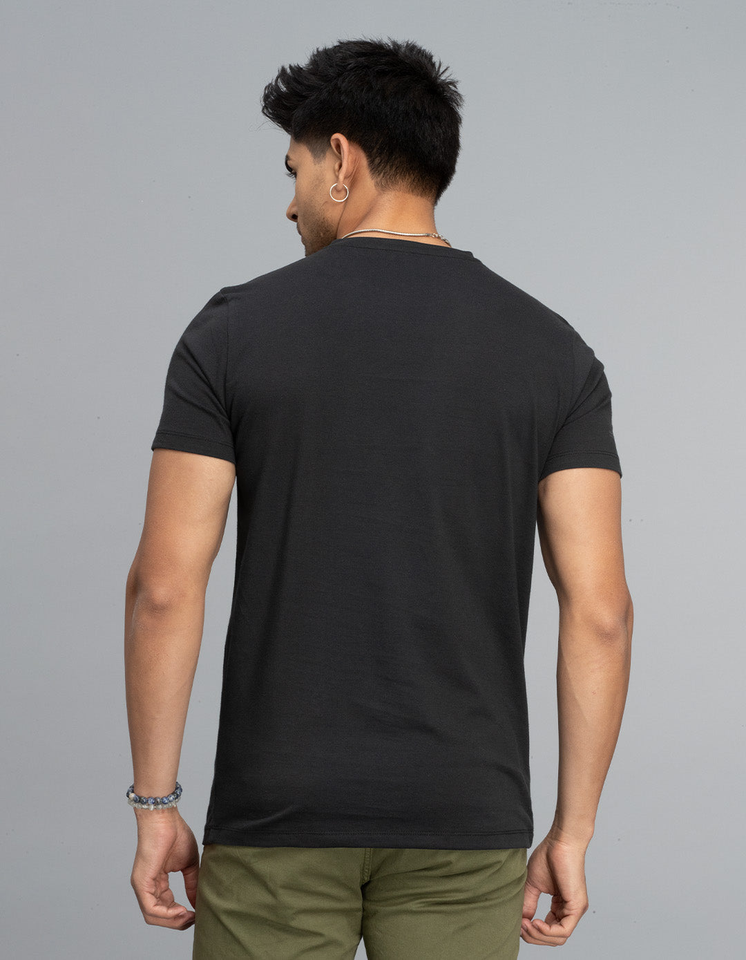 Black Half Sleeves Round Neck Tee