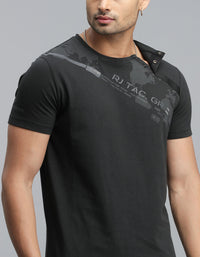 Black Half Sleeves Round Neck Tee
