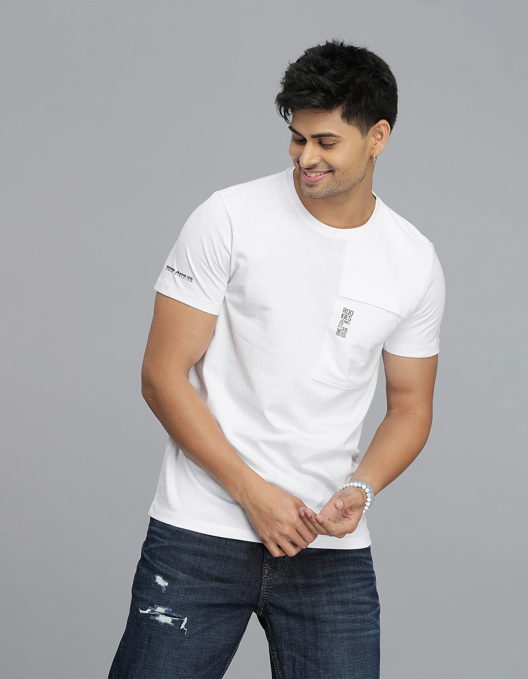 White Half Sleeves Round Neck Tee