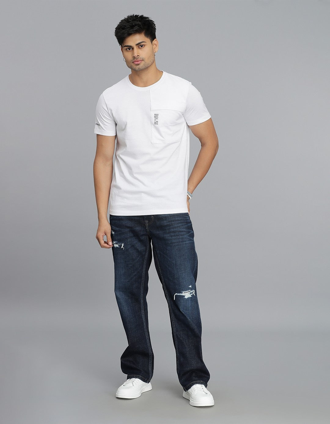 White Half Sleeves Round Neck Tee