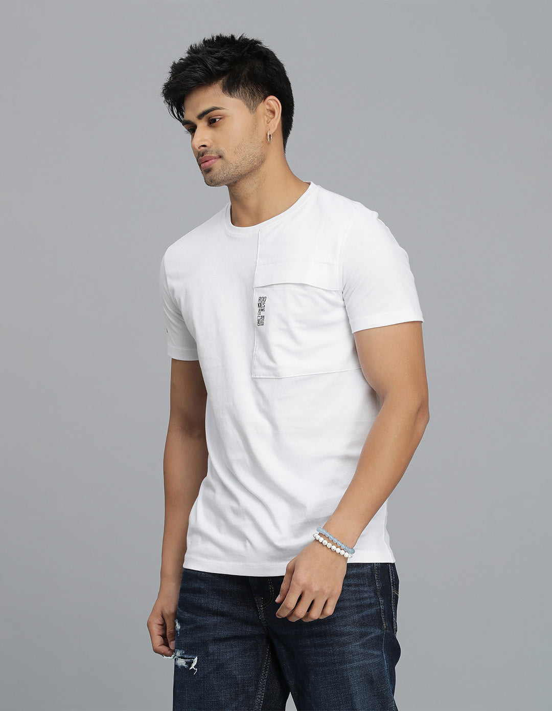 White Half Sleeves Round Neck Tee