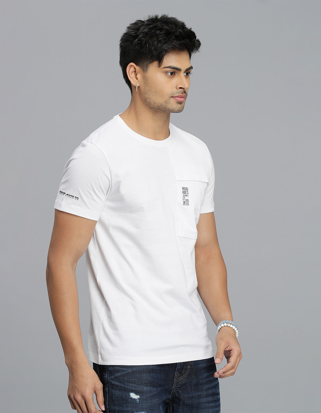 White Half Sleeves Round Neck Tee