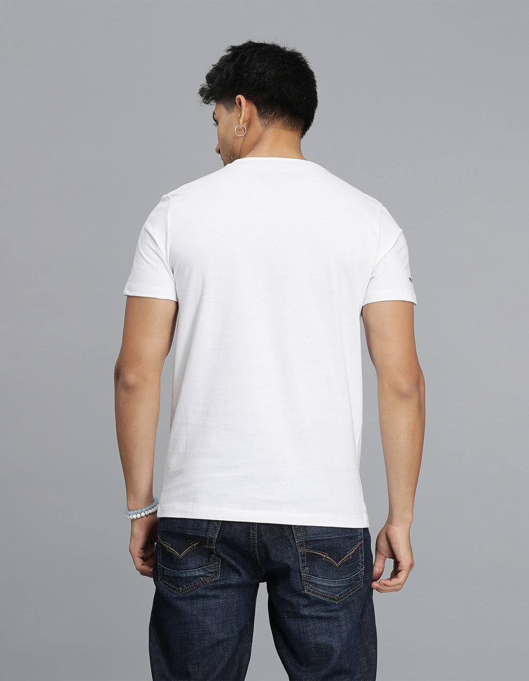 White Half Sleeves Round Neck Tee