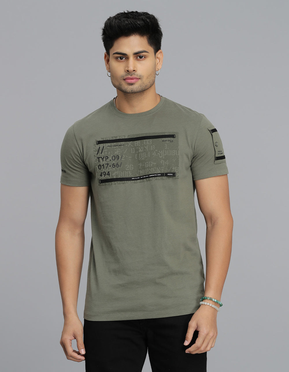 Light M Green Half Sleeves Round Neck Tee