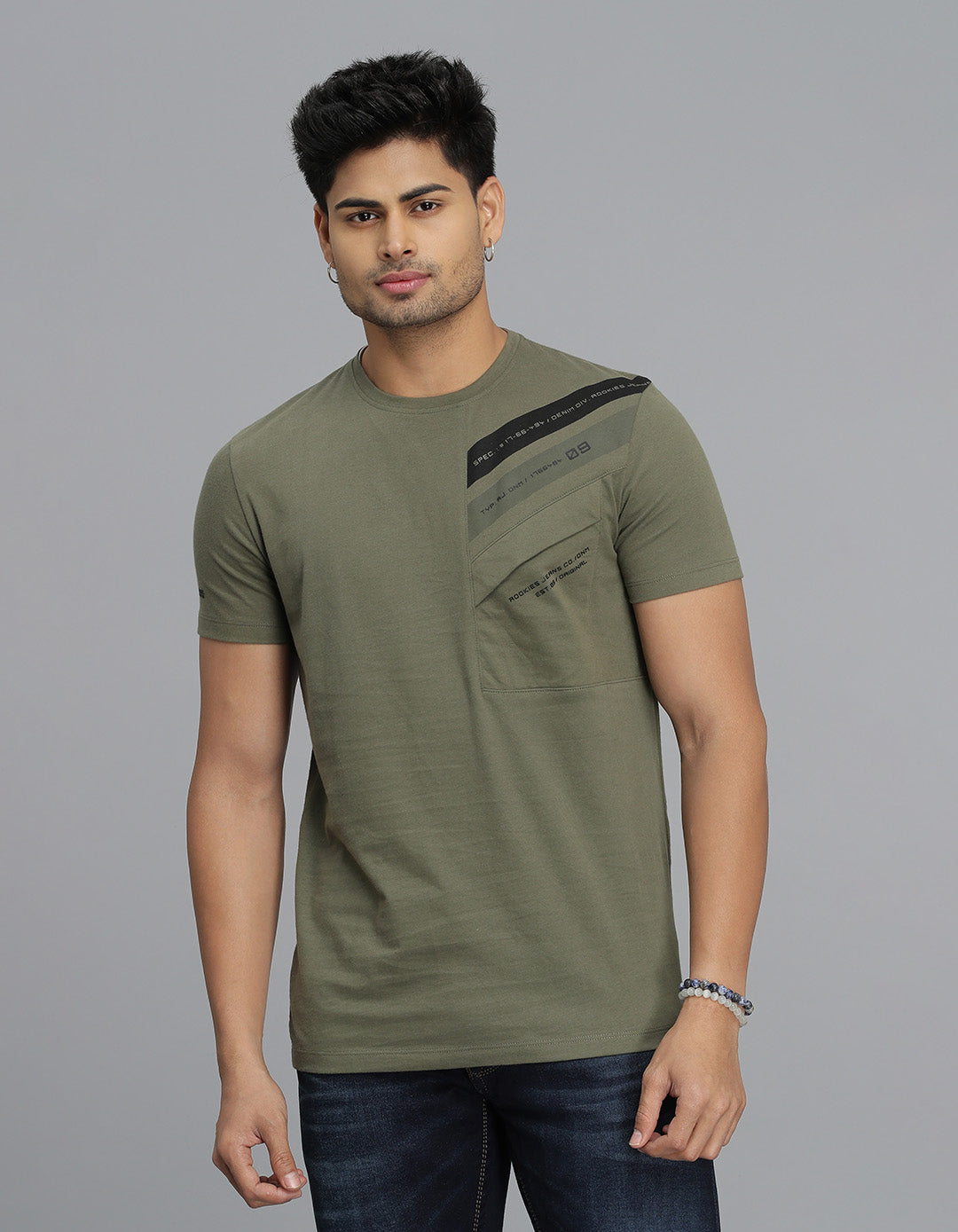 Dk Olive Half Sleeves Round Neck Tee