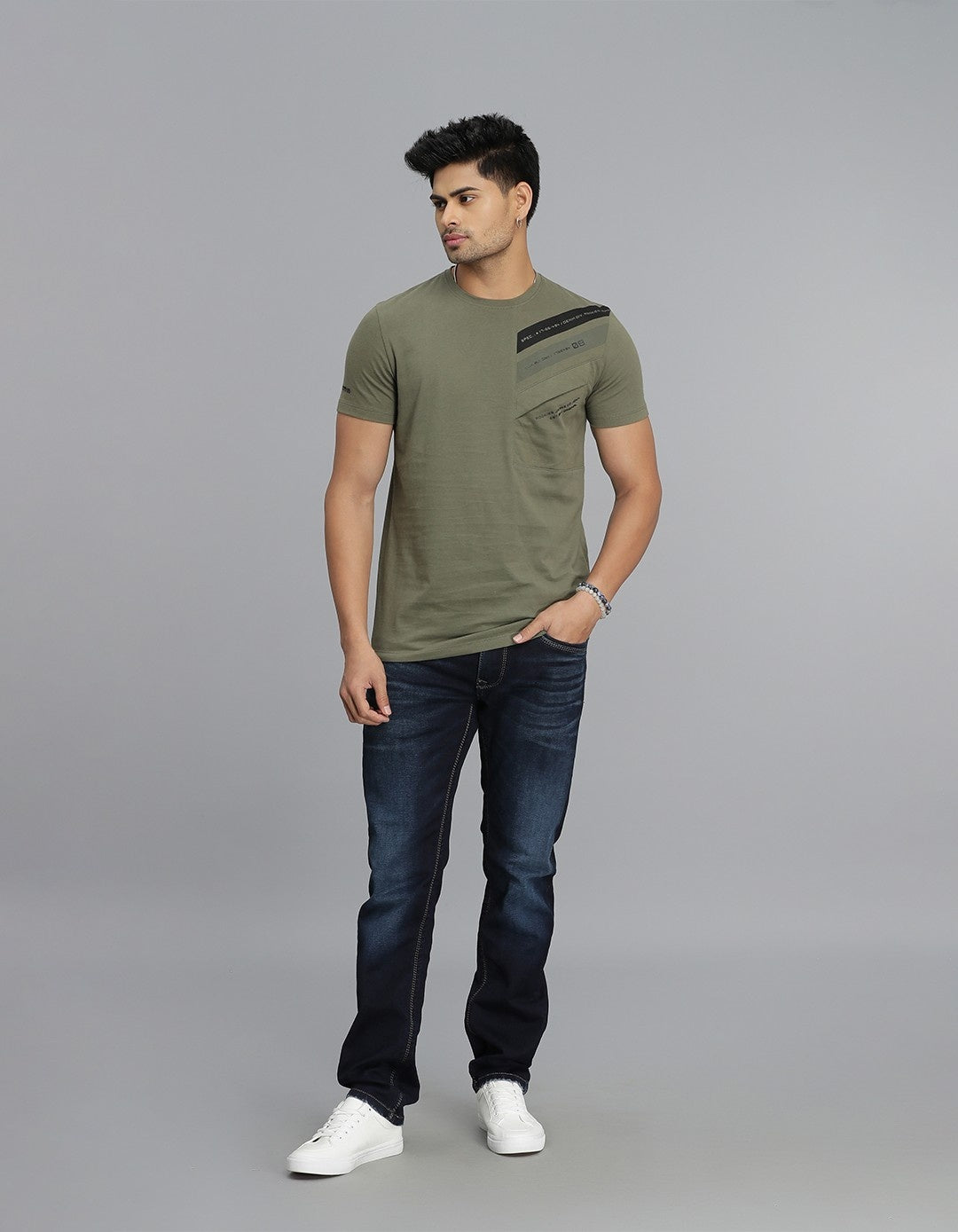 Dk Olive Half Sleeves Round Neck Tee