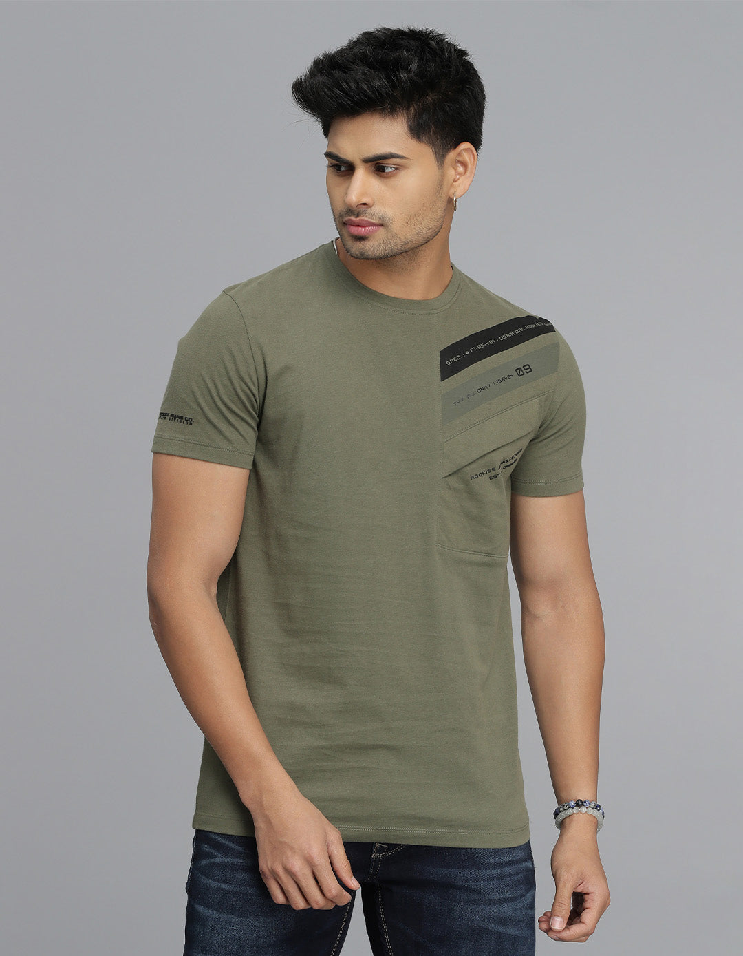 Dk Olive Half Sleeves Round Neck Tee