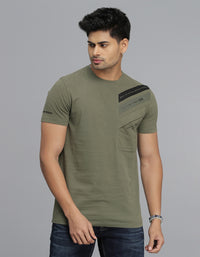 Dark Olive Half Sleeves Round Neck Tee
