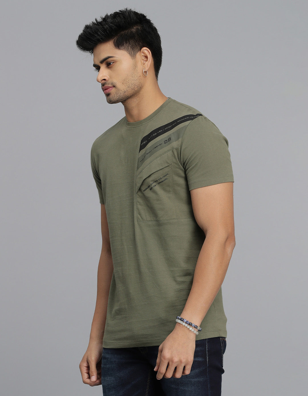 Dk Olive Half Sleeves Round Neck Tee