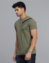 Dark Olive Half Sleeves Round Neck Tee