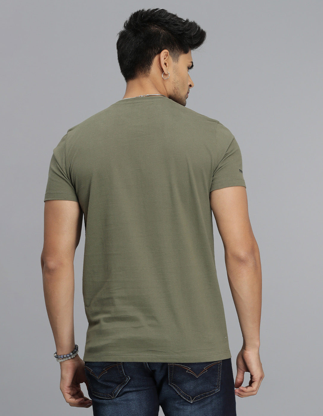 Dk Olive Half Sleeves Round Neck Tee
